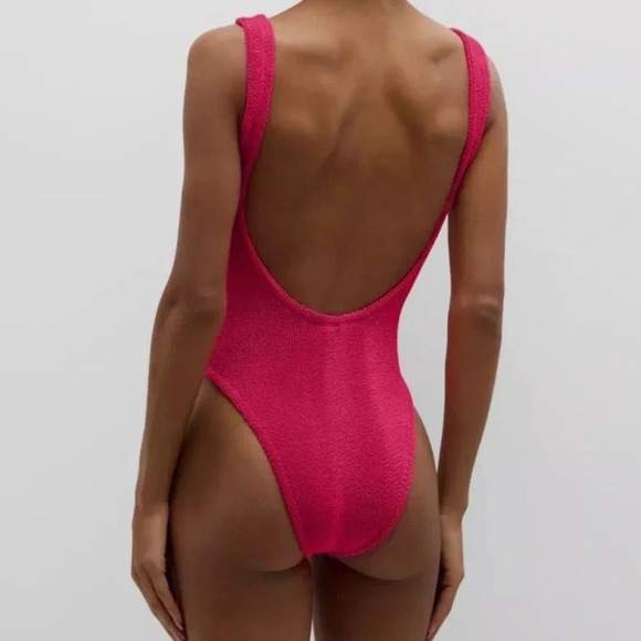 Hunza G Swimsuit Pink Square-Neck One Piece New Monokini One Size Crinkle Bikini - Picture 2 of 5